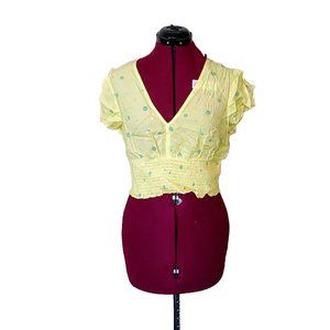 Abound Womens Crop Top Size Medium Yellow Asterisk Floral Smocked Waist …